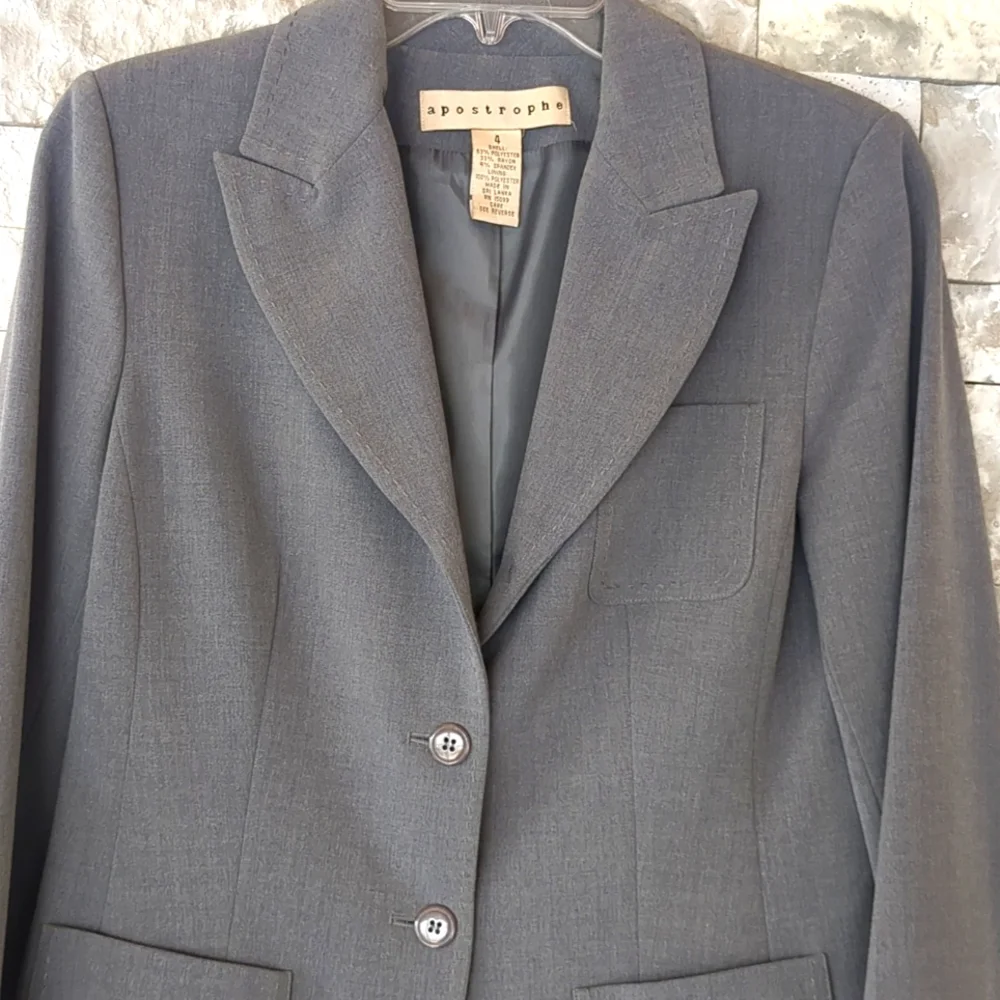 Apostrophe VTG 90s Blazer Dress Coat Sz 4 Dark Academia Classic Gray Grandpa EUC - Picture 6 of 11